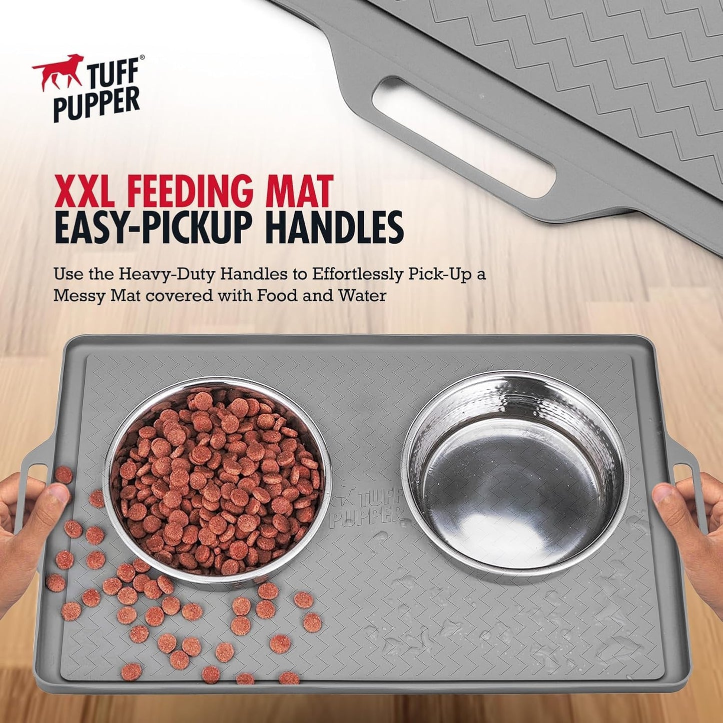 Tuff Pupper 18x12 Small Dog Feeding Mat for Food and Water | Dog Feeding Mats for Floors | Waterproof Puppy Water Bowl Mat | Dogs Placemats Pet Food Tray | Silicone Eating Mats for Cats and Cat Bowls