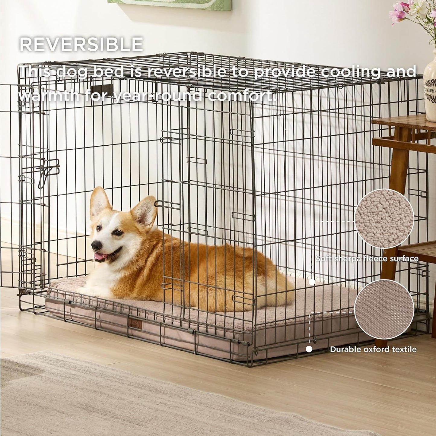 Bedsure Large Dog Bed for Crate - Orthopedic Flat Pet Beds with Removable Washable Cover, Egg Crate Foam Crate Mat, Suitable for Pet Up to 50 lbs