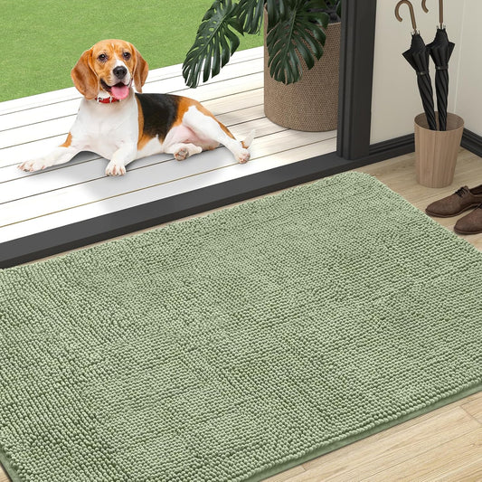 OLANLY Dog Door Mat for Muddy Paws 47x32, Absorbs Moisture and Dirt, Absorbent Non-Slip Washable Doormat, Quick Dry Chenille Mud Mat for Dogs, Entry Indoor Entryway Carpet for Inside Floor, Sage Green