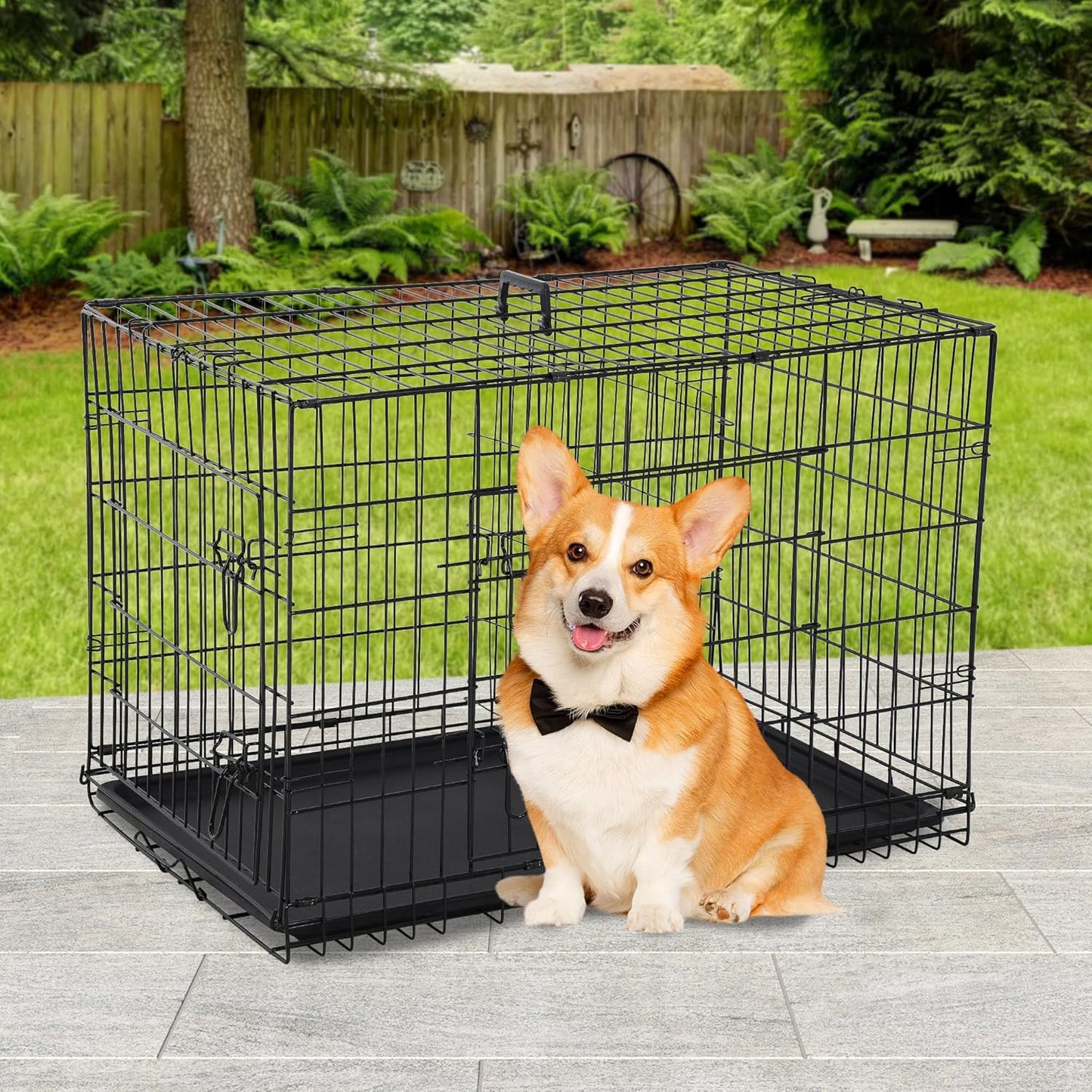 BestPet | Dog Crate | 30" | Black | Foldable Metal Kennel with Double Doors, Secure Slide-Bolt Latches, Leakproof Tray | Portable Dog Cage for Small Breeds | for Travel, Indoor & Outdoor Use