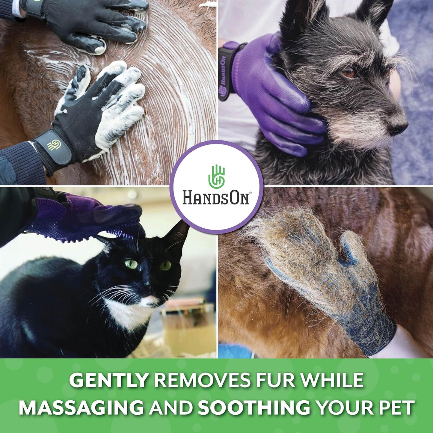 H HANDSON Pet Grooming Gloves - Patented #1 Ranked, Award Winning Shedding, Bathing, & Hair Remover Gloves - Gentle Brush for Cats, Dogs, and Horses (Blue, Large)