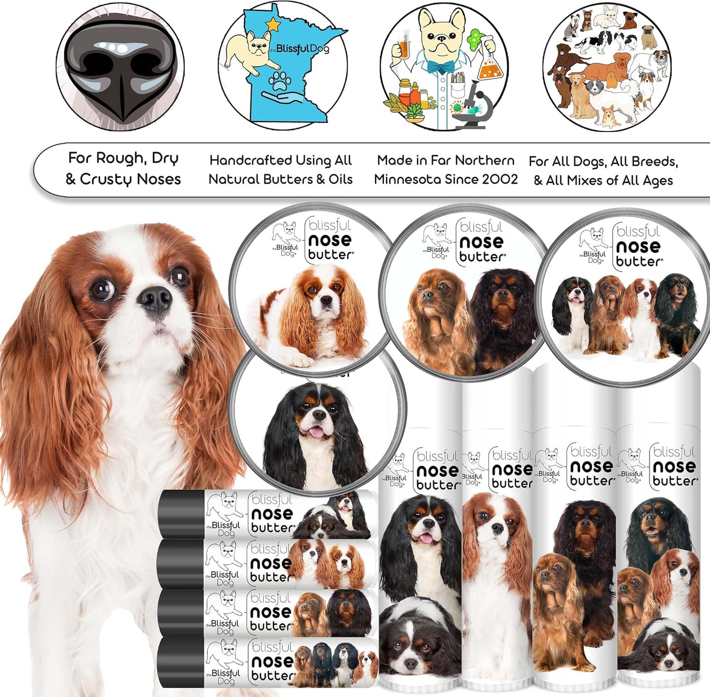 The Blissful Dog Cavalier King Charles Spaniel Nose Butter, Versatile Dog Nose Balm for Dry Nose, Handcrafted Nose Moisturizer, Easy-to-Apply Dog Essentials, Unscented, 0.15 oz.