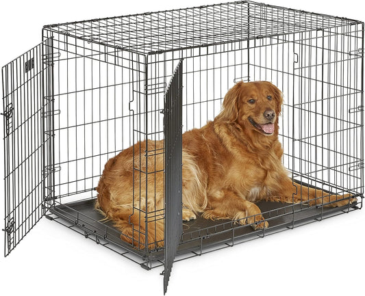 MidWest Homes for Pets 42-Inch Two-Door iCrate Folding Dog Crate with Divider Panel, Leak-Proof Tray & Secure Latches – Metal Wire Kennel for Large Breeds – Portable, Durable & Easy to Assemble