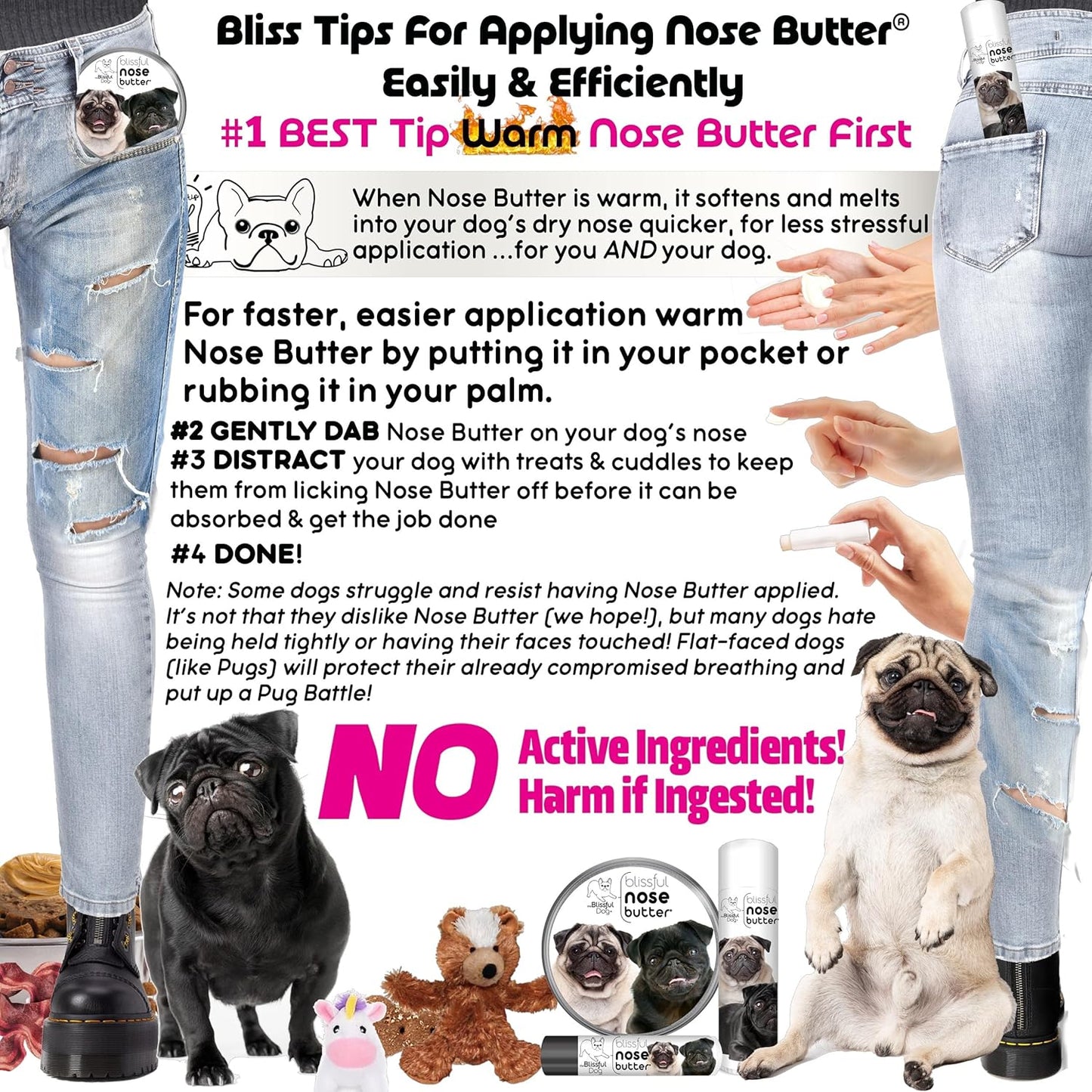 The Blissful Dog Pug Duo Unscented Nose Butter - Dog Nose Butter, 0.50 Ounce