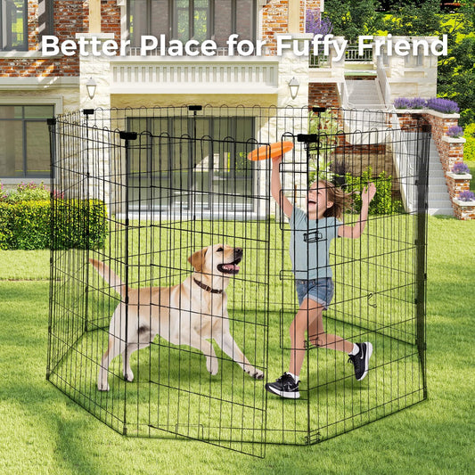 Foldable Dog Playpen 48" Height 8 Panels Metal Exercise Pen No Door - Indoor/Outdoor Dog Play Pen for Medium-Large Dogs, Portable Pet Fence for Yard Garden Camping, Black