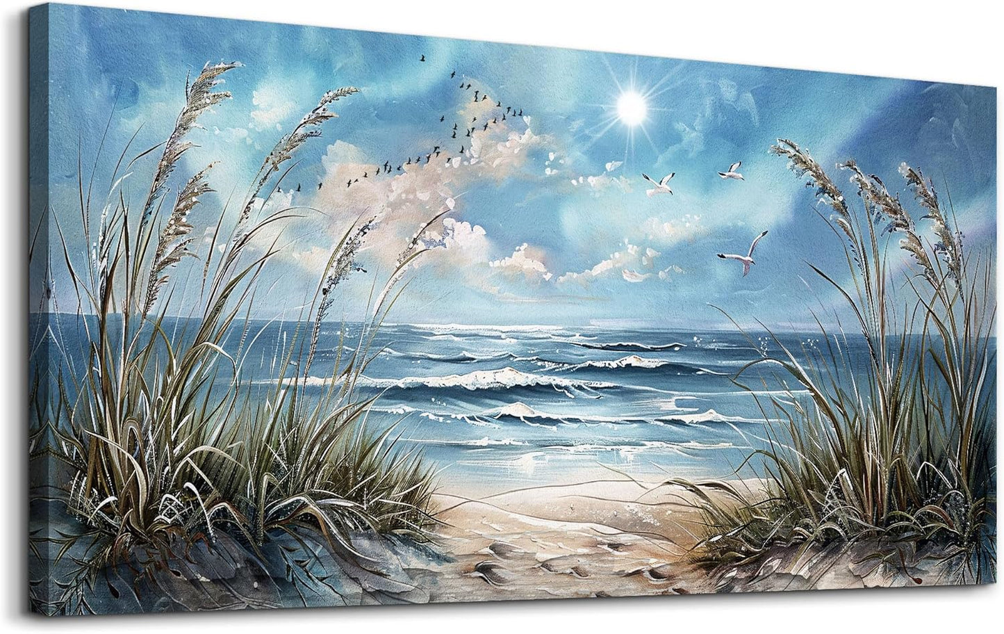 hyidecorart Large Wall Decor For Bedroom Framed Wall Art For Living Room Sunshine Ocean Scenery Painting Blue Sea Waves Wall Pictures Office Modern Canvas Prints Artwork Aesthetic Home Decorations