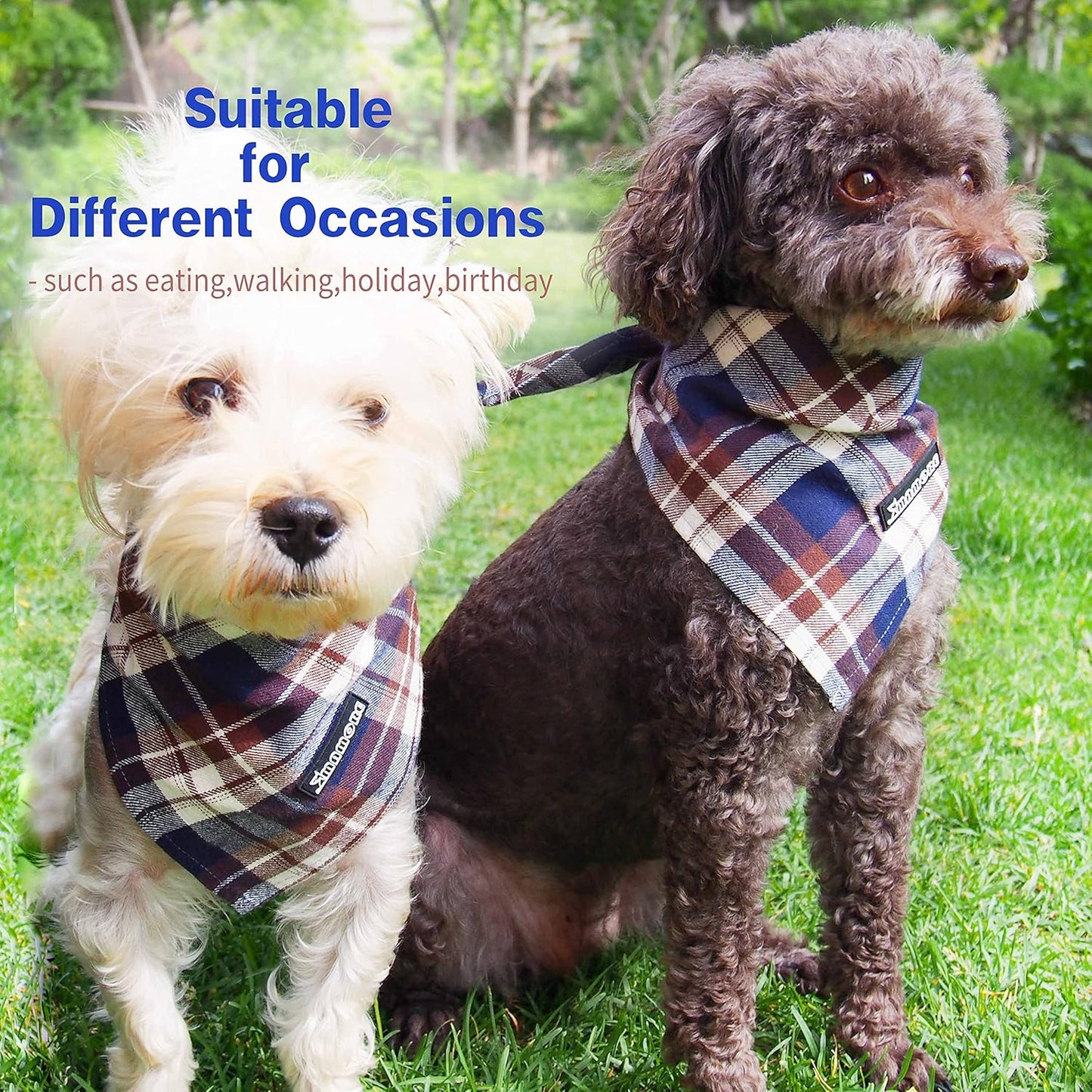 Adjustable Plaid Dog Bandanas,1PC Soft Washable Cotton Triangle Bib Kerchief Scarfs for Small Medium Large Dogs and Cats (Light Khaki, Small)