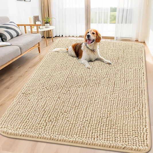 Smiry Dog Door Mat for Muddy Paws 71x46, Absorbs Moisture and Dirt Doormat, Non-Slip Washable Quick Dry Chenille Front Door Mat Indoor Entrance, Entryway Carpet for Inside Floor, Beige