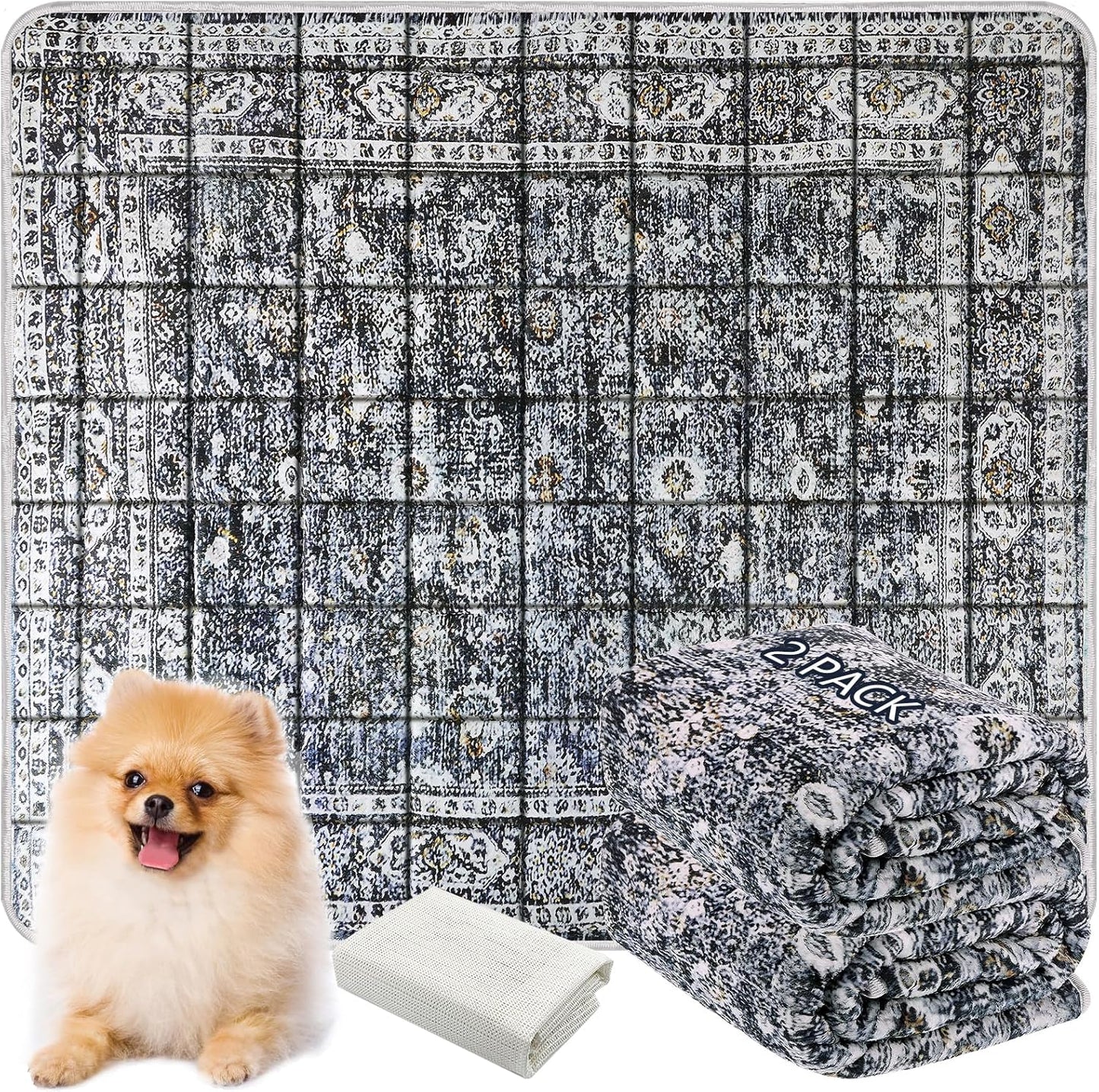 Washable Thickened Pee Pads for Dogs, 2 Pack (36"x42") Upgrade Reusable Puppy Pads with Non-Slip Rug, Super Absorbent Leakproof Puppy Training & Whelping Pads for Dogs, Doggie