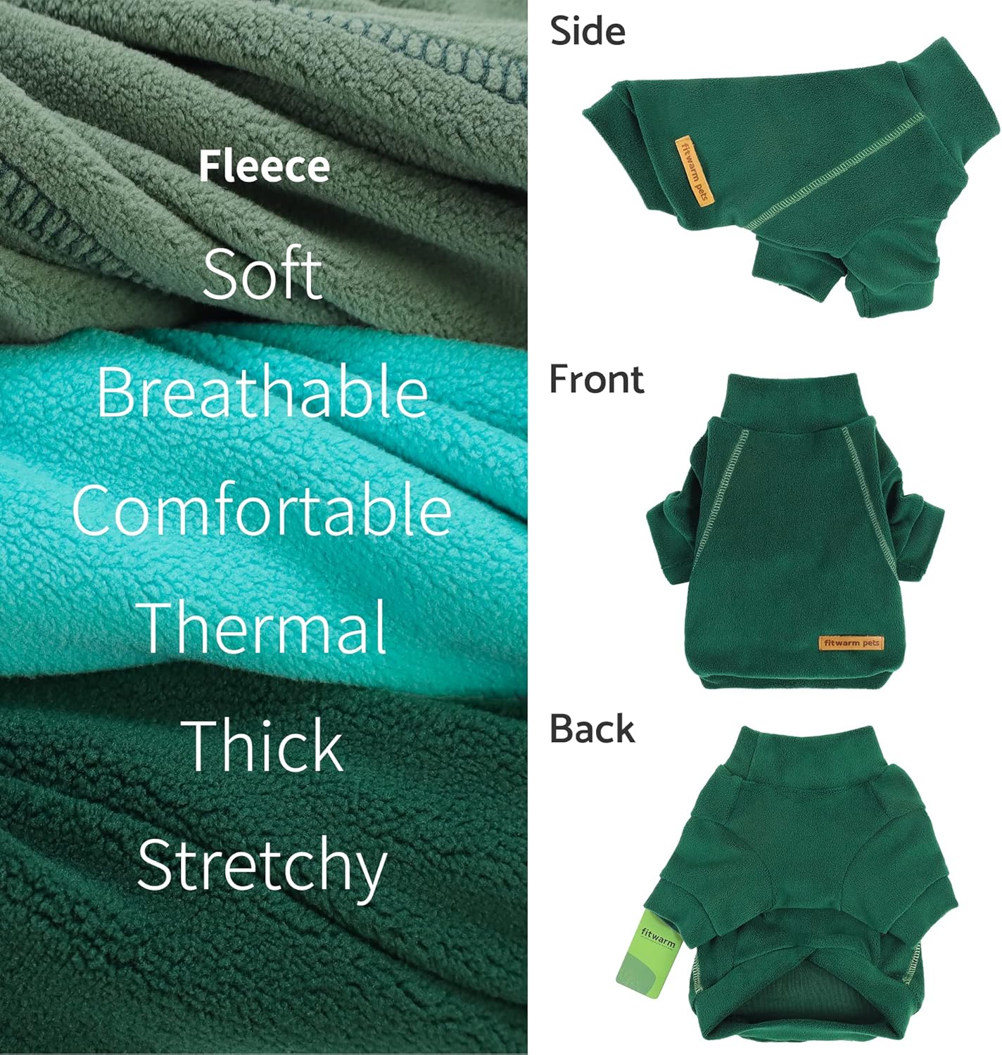 Fitwarm 3 Pack Fleece Dog Sweater, Turtleneck Dog Sweatshirt, Dog Winter Clothes for Small Dogs Boy Girl, Pet Pullover Jumper, Cat Apparel, Dark Green, Teal Green, Olive Green, XXL