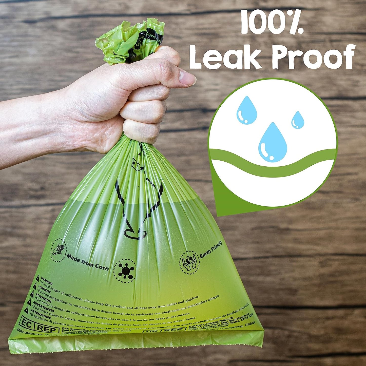 YORJA Dog Poop Bags Rolls with Dispenser & Holder, 510 Pet Waste Bags, 100% Leak Proof Extra Thick and Strong Corn Starch Blend