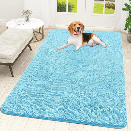 OLANLY Dog Door Mat for Muddy Paws 59x35, Absorbs Moisture and Dirt, Absorbent Non-Slip Washable Doormat, Quick Dry Chenille Mud Mat for Dogs, Entry Indoor Entryway Carpet for Inside Floor, Blue