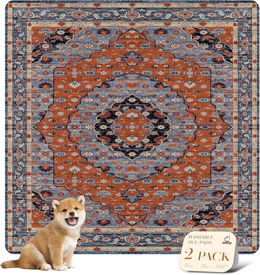 nunubaby Washable Pee Pads for Dogs, Stylish, Non-Slip and Leak-Proof Pee Pads. Reusable Potty Pads for Dogs for Crates and Floors.(Red/Floral, 54" x54")