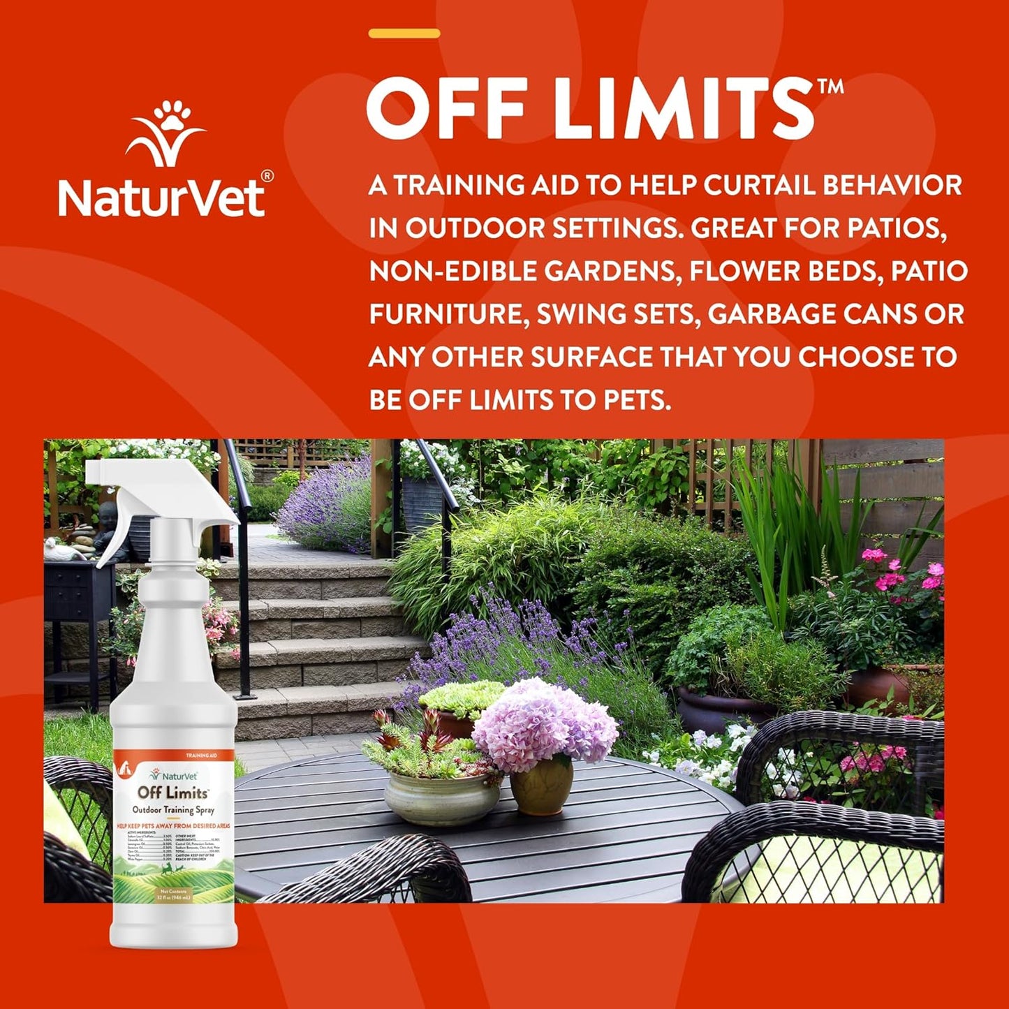 NaturVet Off Limits Pet Training Spray for Dogs & Cats – Deters Pets from Outdoor Areas – Includes Herbal Extracts – Non-Staining Sprays for Training Pets – 32 Fl. Oz.