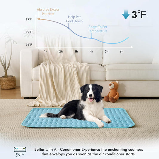 MICROCOSMOS Summer Cooling Mat & Sleeping Pad- Water Absorption Top, Materials Safe, Easy Carry, EZ Clean. Keep Cooling for Pets, Kids and Adults.(Blue, 48" x48")