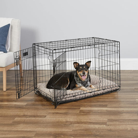 MidWest Homes for Pets 36-Inch Two-Door iCrate Folding Dog Crate with Divider Panel, Leak-Proof Tray & Secure Latches – Metal Wire Kennel for M-L Breeds – Portable, Durable & Easy to Assemble
