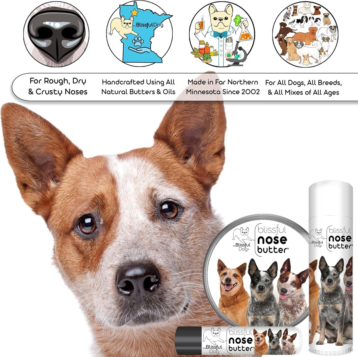 The Blissful Dog Australian Cattle Dog Unscented Nose Butter - Dog Nose Butter, 0.15 Ounce
