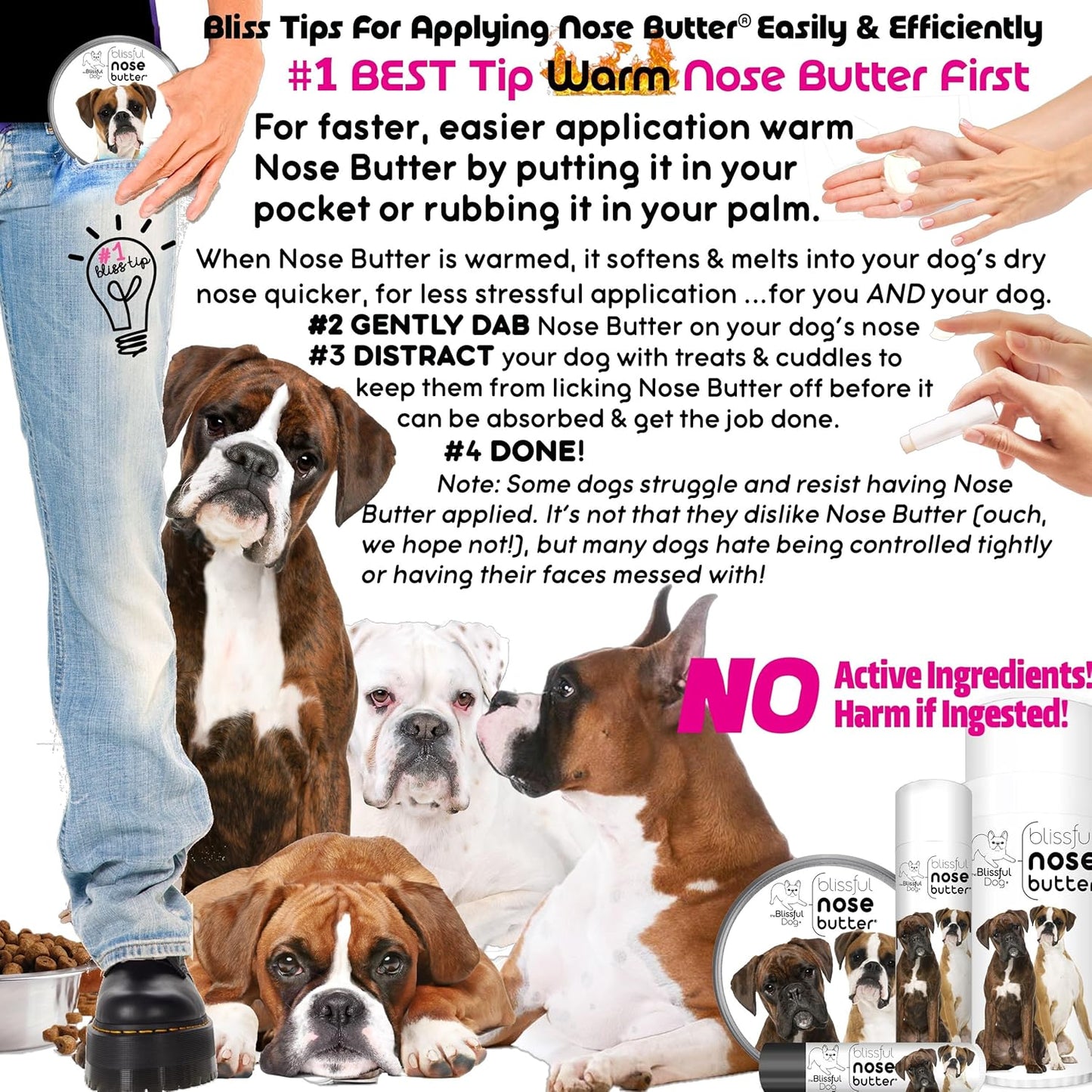 The Blissful Dog Show Boxer Nose Butter for Dry, Cracked Skin, Lick-Safe Dog Nose Balm with Moisturizing Shea Butter, Almond, Olive, and Essential Oils, Pet Supplies, Uncented, 0.50 oz.