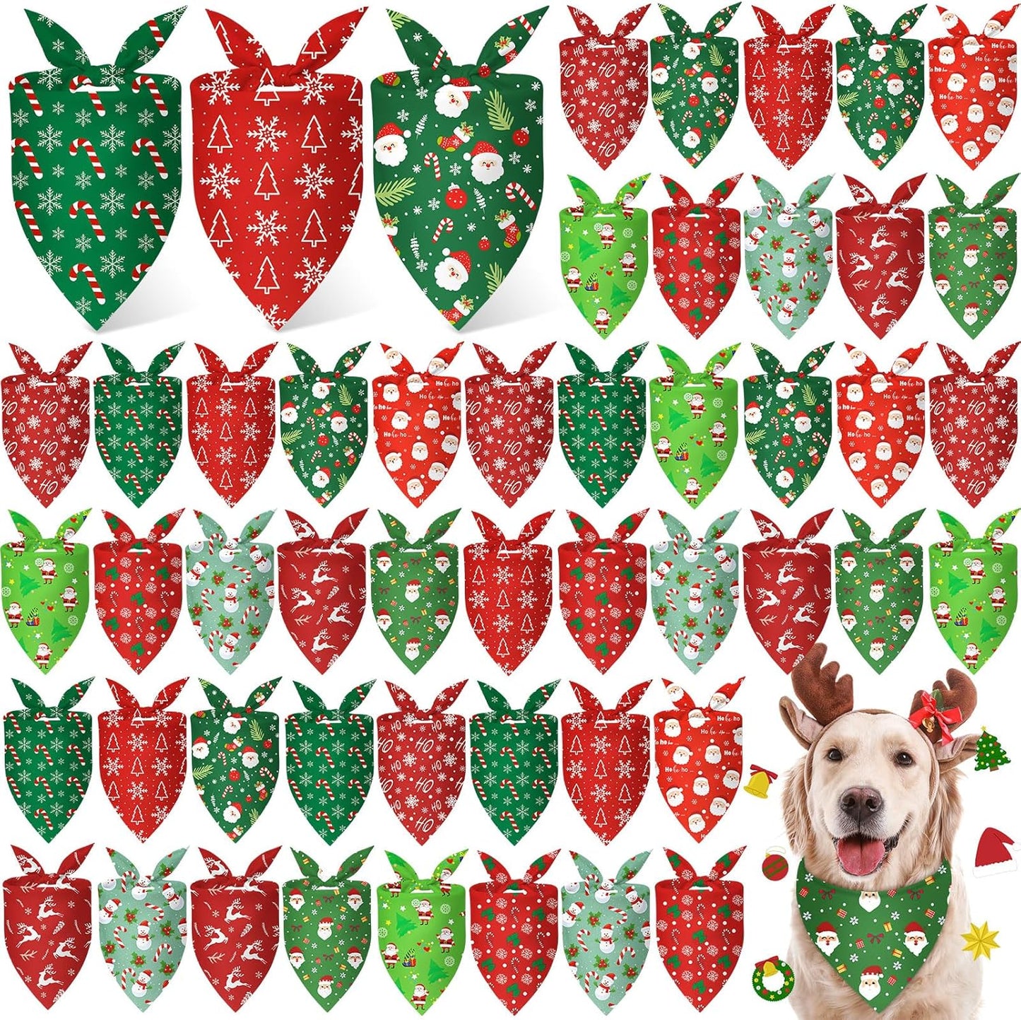 Weewooday 50 Pcs Christmas Bandanas for Dogs Xmas Bandanas Bulk with Santa Snowflake Candy Cane Soft Bibs Adjustable Triangle Doggie Scarf for Small Medium Large Pet (31.5 x 21.7 x 21.7 Inch)