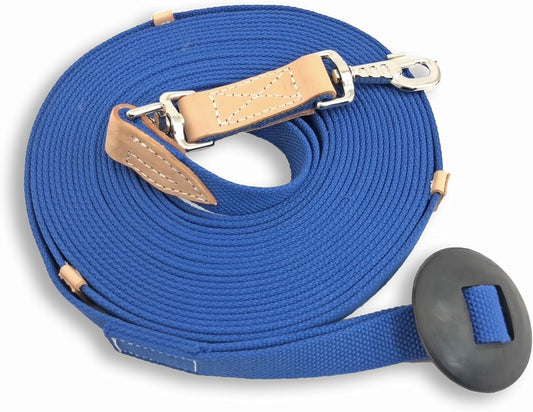 Southwestern Equine 35' Flat Cotton Web Lunge Line with Bolt Snap & Rubber Stop (35', Sapphire)