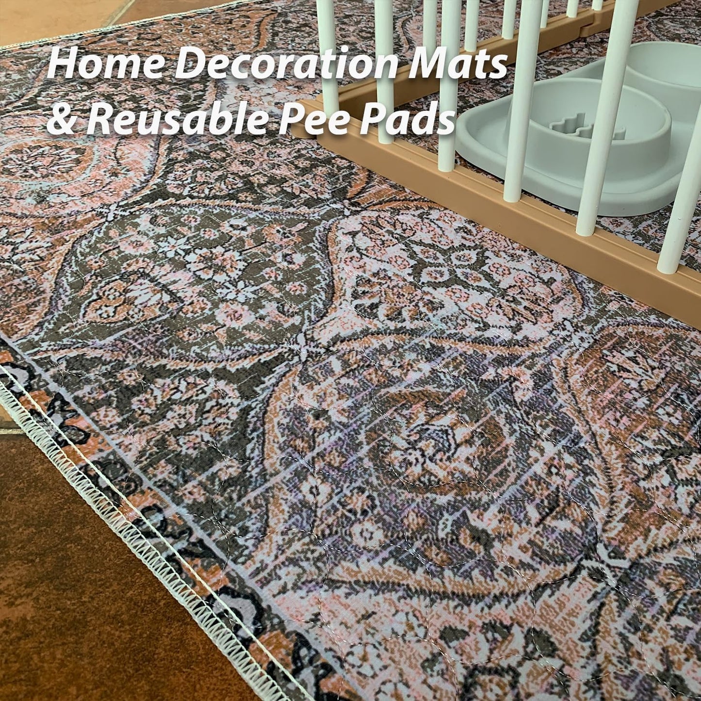 nunubaby 4PACK Washable Pee Pads for Dogs, Stylish, Non-Slip and Leak-Proof Pee Pads. Reusable Potty Pads for Dogs for Crates and Floors.(Brown/Multi, 24" x36")