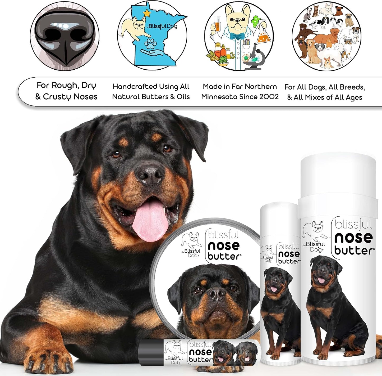 The Blissful Dog Rottweiler Unscented Nose Butter - Dog Nose Butter, 2 Ounce