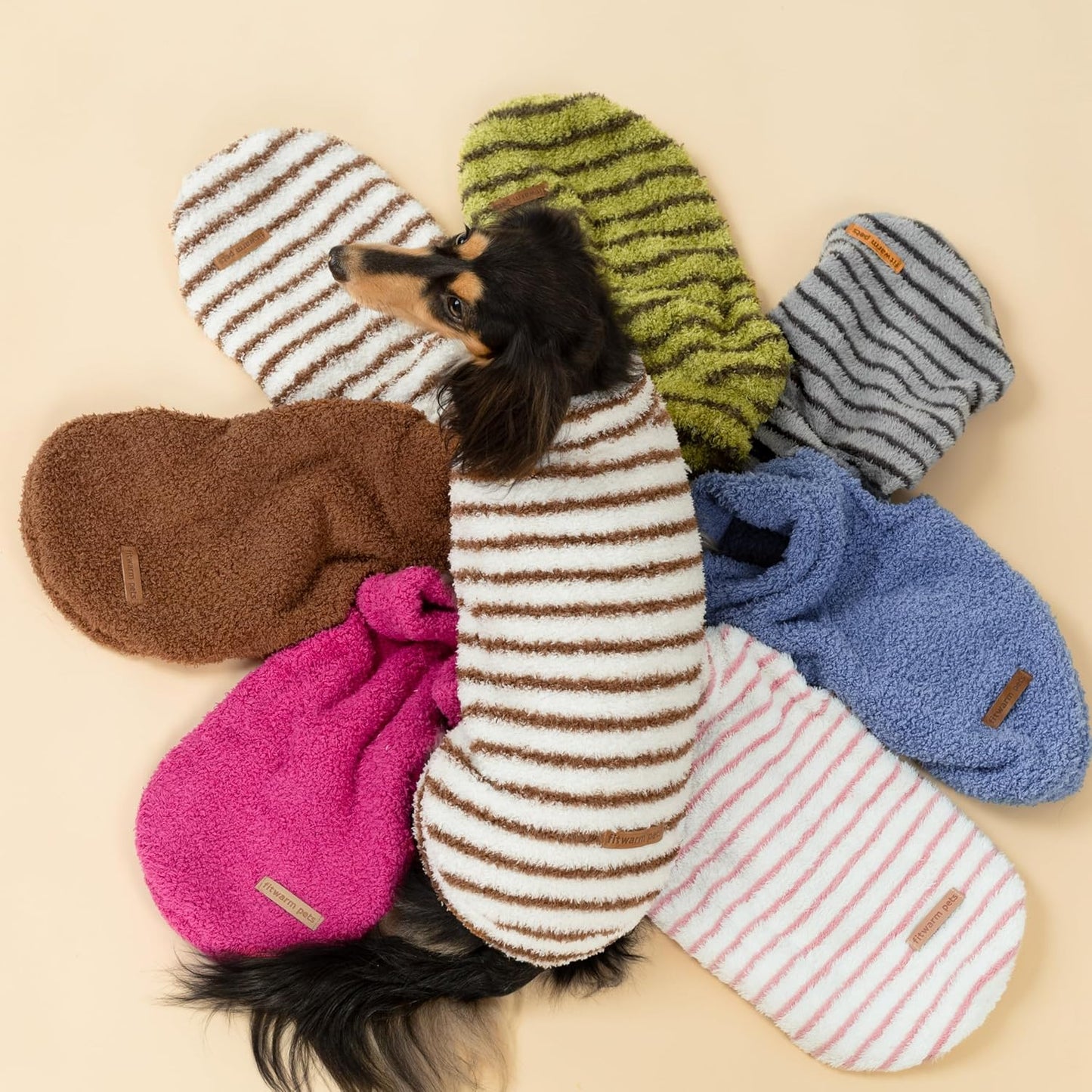 Fitwarm 2 Pack Striped Fleece Dog Sweater, Warm Winter Clothes for Small Dogs Boy Girl, Fuzzy Pet Outfit, White, Brown, XL