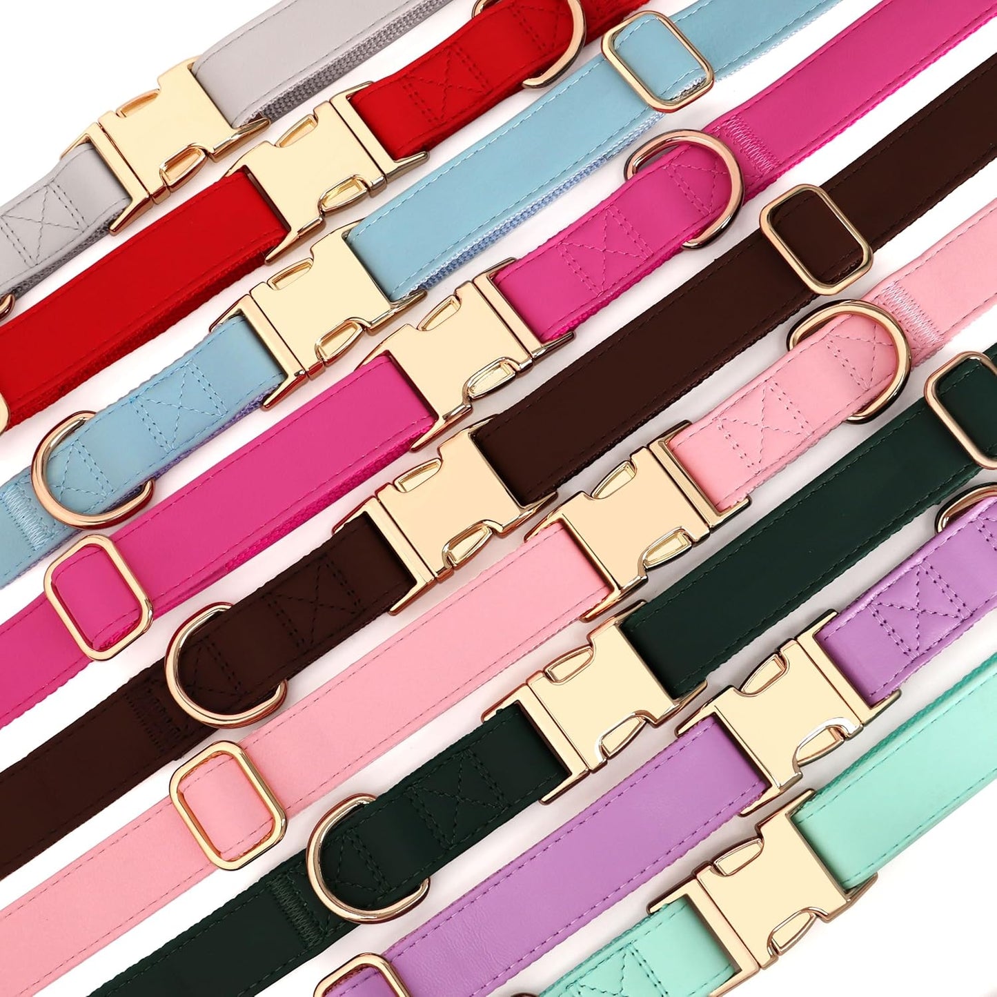 PET ARTIST Soft PU Leather Dog Collar, Bright Color & Durable Dog Collar Leather with Rose Gold Quick Release Metal Buckle, Adjustable Nylon Padded Pet Collars for Medium Dogs, Neck Fit 13-19"