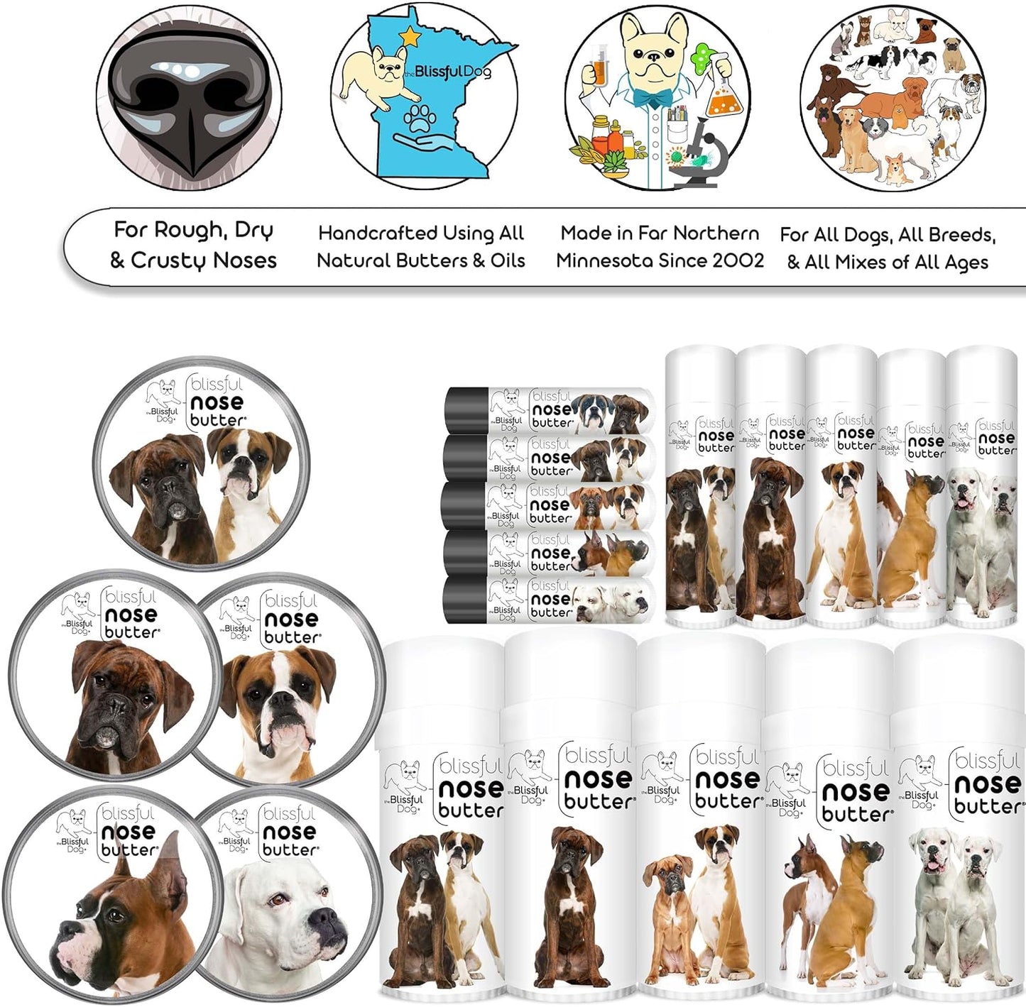 The Blissful Dog Show Boxer Nose Butter for Dry, Cracked Skin, Lick-Safe Dog Nose Balm with Moisturizing Shea Butter, Almond, Olive, and Essential Oils, Pet Supplies, Uncented, 2 oz.