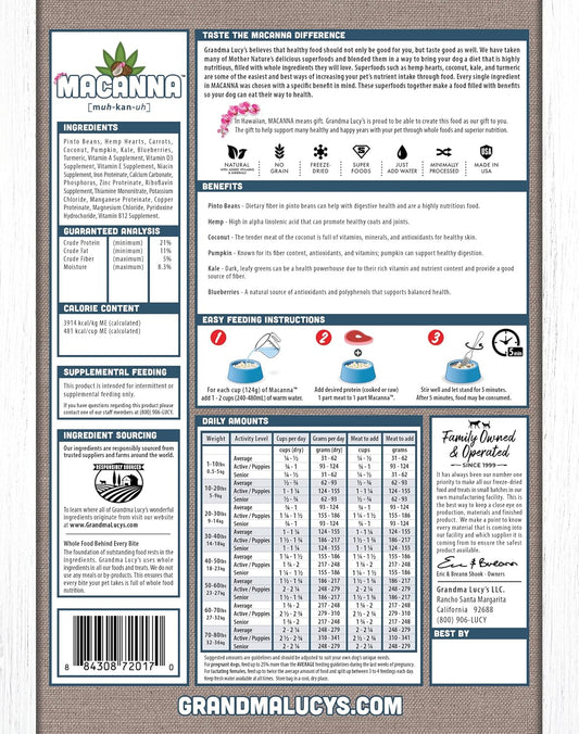 Grandma Lucy's Macanna Dog Food, Grain Free and Freeze-Dried - Pre-Mix, 3Lb Bag