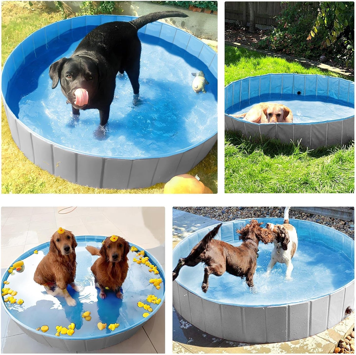 Yaheetech Dog Pet Bath Pool Foldable Hard Plastic Doggie Duck Swimming Pool Collapsible PVC Outdoor Bathing Tub Dog Pools for Large Small Dogs-47 x 11.8 inch,L,Grey