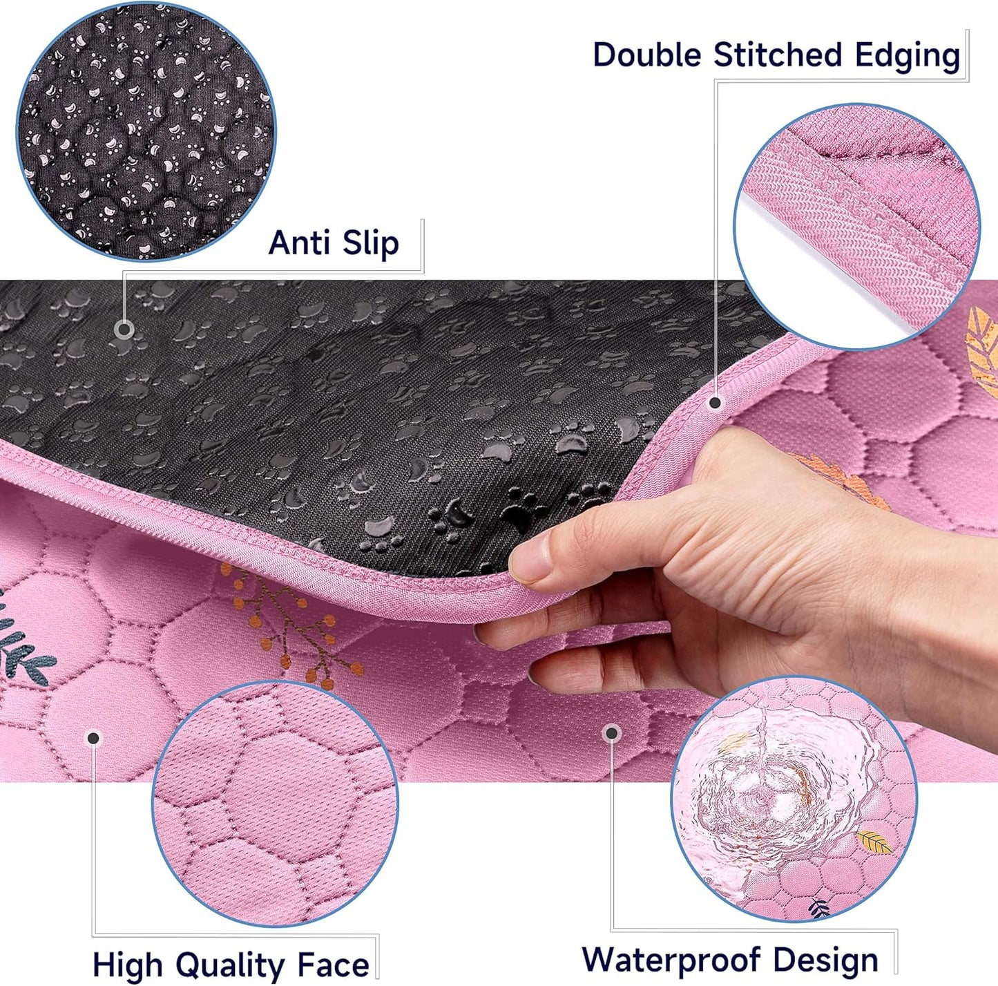 Sunheir Washable Pee Pads for Dogs 2-Pack Reusable Puppy Pads Pet Training Pads, Waterproof Dog Pee Pads for Crate, Whelping Pad, Non-Slip Protects Against Urine Leakage (Leaves - Pink, 18x24)