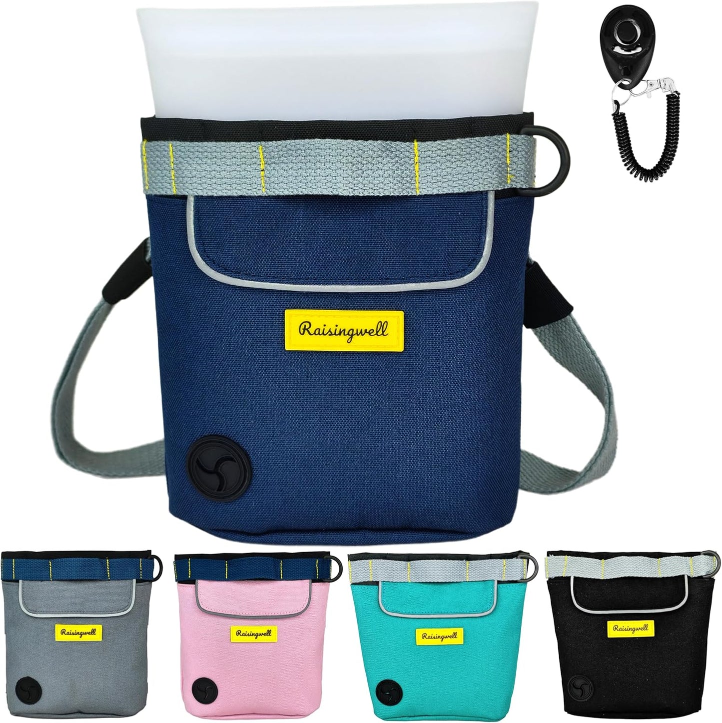 Dog Treat Pouch for Pet Walking and Training with Clicker 2 Cup Silicone Bag Small Fanny Pack Holder for Puppy Snack Dispenser Kit for Leash and Outdoor Use (Blue)