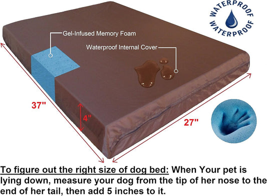 Dogbed4less Orthopedic Memory Foam Dog Bed for Medium Dogs with Washable Denim Cover, Waterproof Liner and Extra Pet Bed Case, 37X27X4 Inch, Brown
