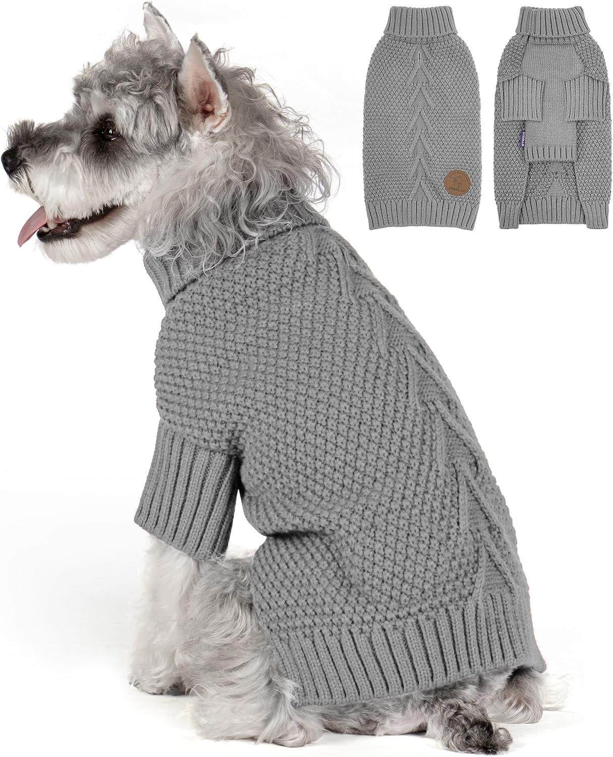 cyeollo Small Dog Sweater with Leash Hole Turtleneck Knitted Warm Dog Clothes Puppy Sweaters for Small Dogs, Grey S