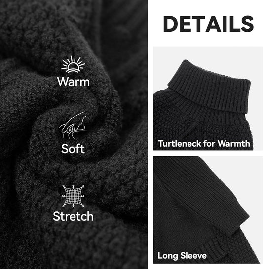 cyeollo Fleece Dog Sweaters for Medium Dogs Male, Stretchy Warm Turtleneck Doggy Clothes for Fall Winter Pullover Doggie Jacket Boy Thermal Knit Pet Apparel with Sleeves, Black XL