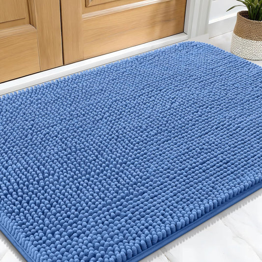 OLANLY Dog Door Mat for Muddy Paws 30x20, Absorbs Moisture and Dirt, Absorbent Non-Slip Washable Doormat, Quick Dry Chenille Mud Mat, Entry Indoor Entryway Carpet for Inside Floor, Cornflower Blue