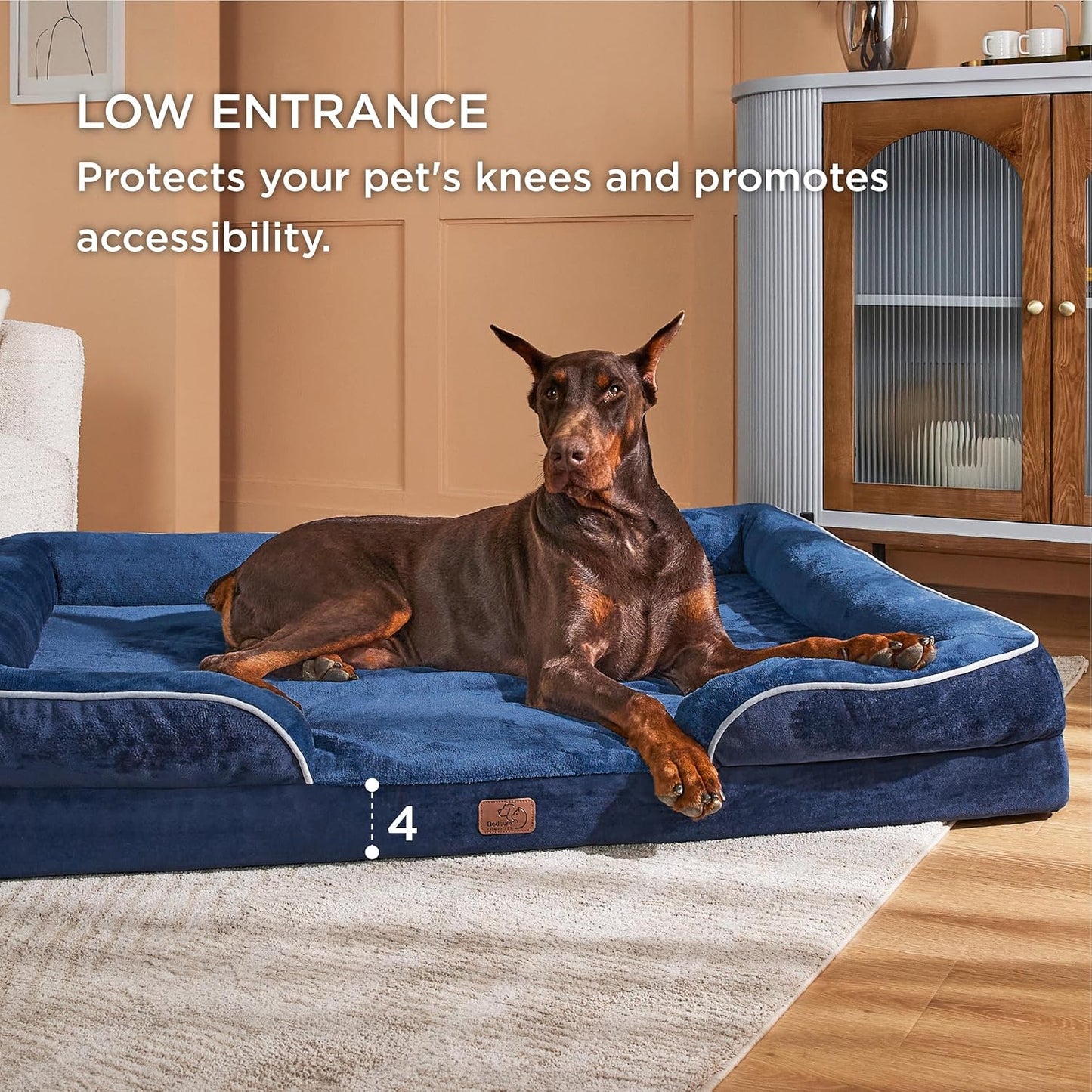 Bedsure XXL Orthopedic Dog Bed for Extra Large Dogs - Washable Giant Dog Cat Bed Waterproof, Comfort Dogs Couch Sofa with Washable Removable Cover, Pet Bed with Nonskid Bottom, Blue Navy, 52"