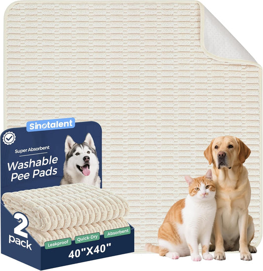Washable Pee Pads for Dogs, 2 Pack Reusable Puppy Pads Dog Pads, Non-Slip Dog Pee Pads, Leakproof Pet Pee Pads Wee Wee Pads for Dogs. (Cream White, 40"x40"(Pack of 2))