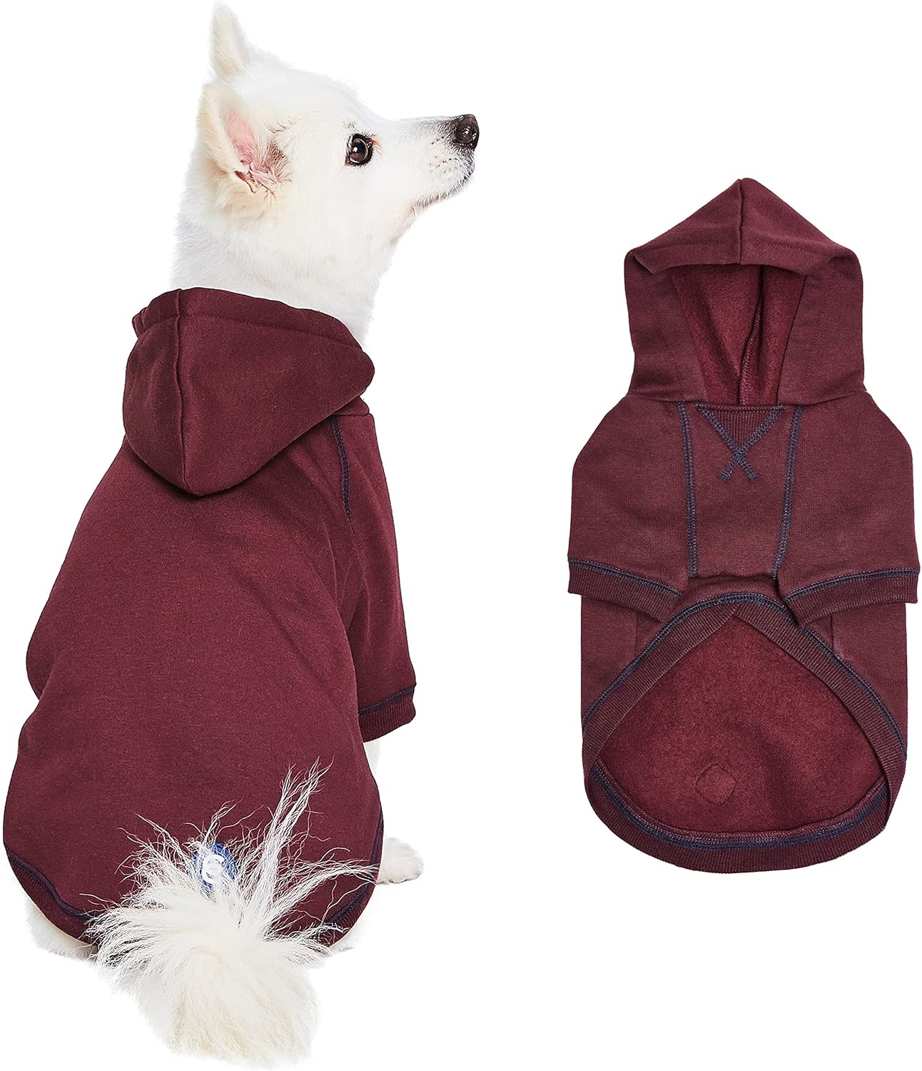 Blueberry Pet Dog Hoodie – 14″ Soft Cotton‑Blend Sweater for Small Dogs, Burgundy Red, Award‑Winning Frenchie Apparel