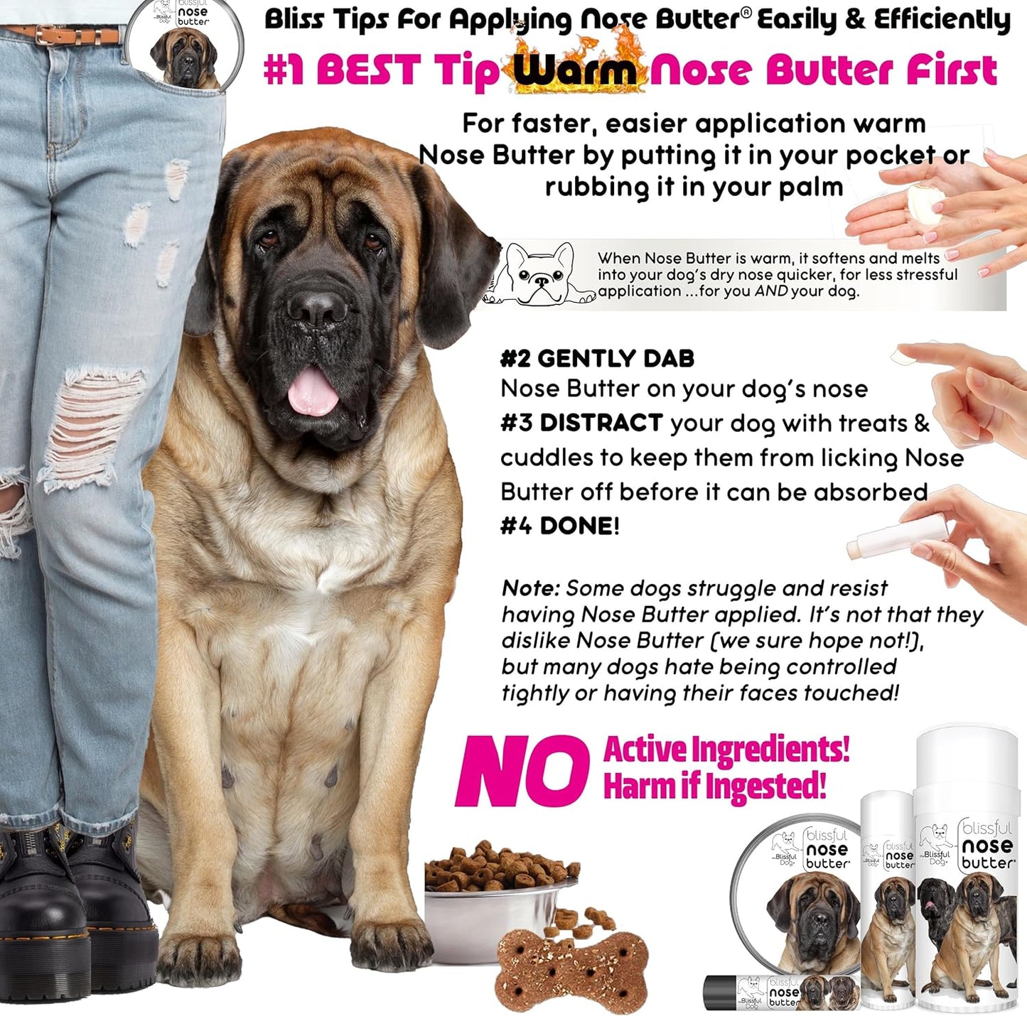 The Blissful Dog Mastiff Nose Butter, Versatile Dog Nose Balm for Dry Nose, Handcrafted Nose Moisturizer, Easy-to-Apply Dog Essentials, Unscented, 2 oz.