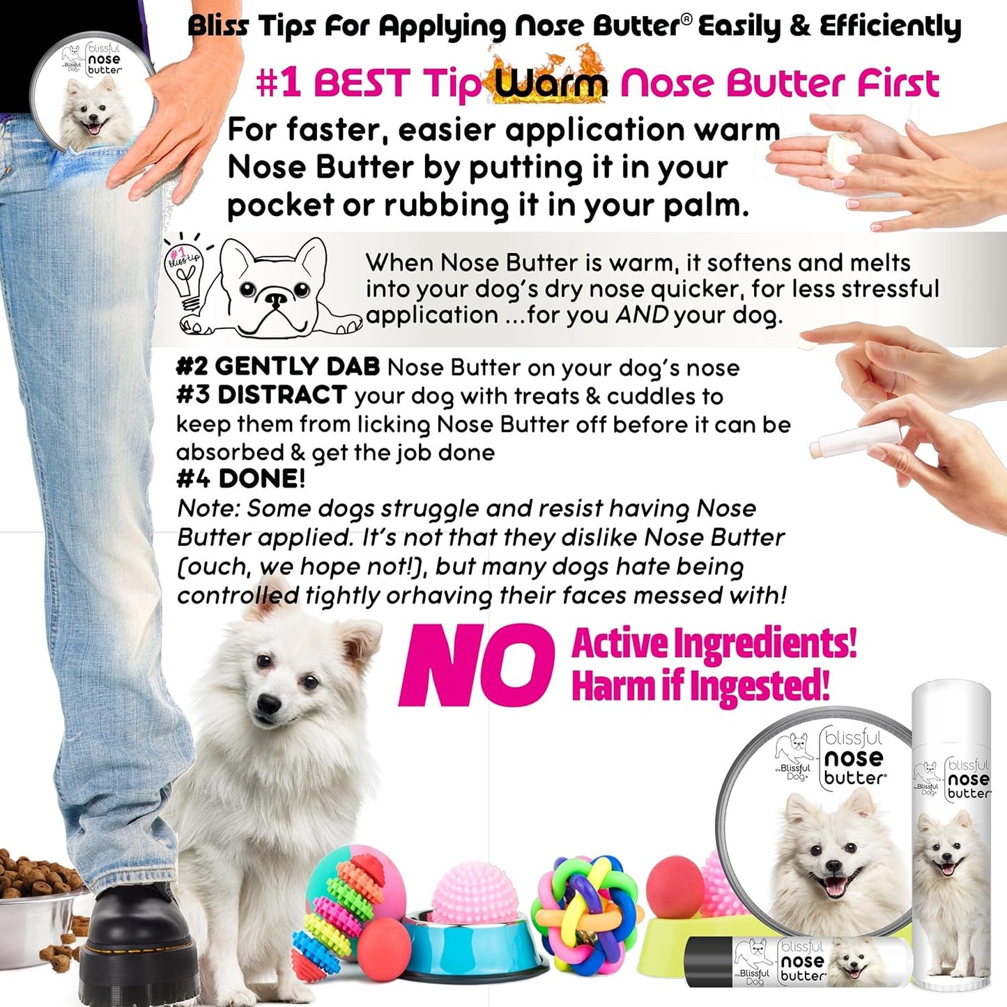 The Blissful Dog American Eskimo Nose Butter for Dry, Cracked Skin, Lick-Safe Dog Nose Balm with Moisturizing Shea Butter, Almond, Olive, and Essential Oils, Pet Supplies, Uncented, 4 oz.
