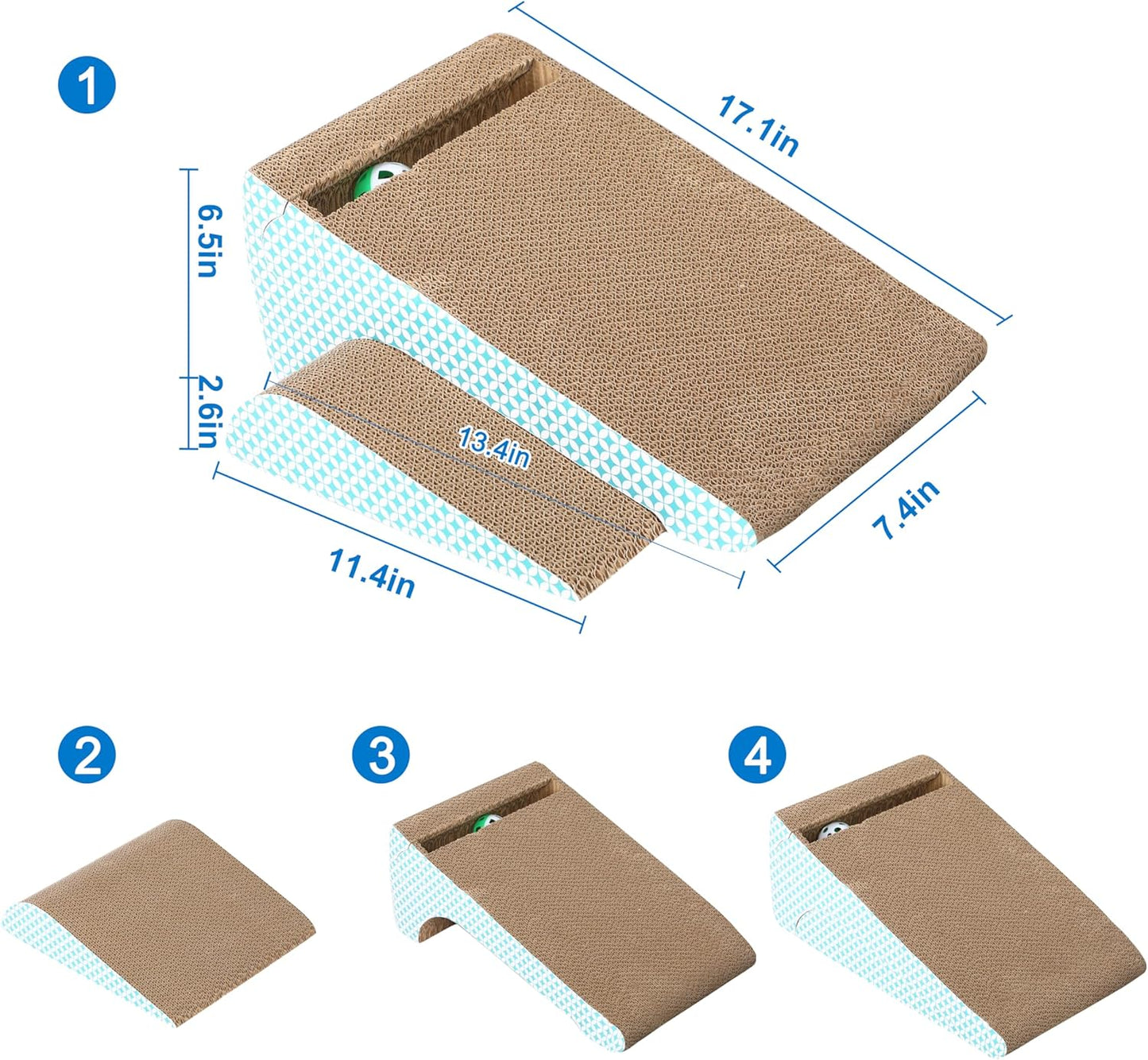 Slope Cut Ball Cat Scraper Combination - Durable Cat Leisure Bed - Indoor Scraper and Play House - Corrugated Toy Cat Birthday - 17.1L*7.4W*6.5H