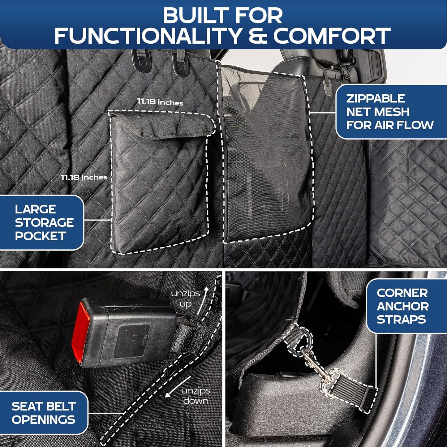 Ruff Liners XL Floor Cover with Door Protection, Black – As Seen on Shark Tank – Fits Full‑Size Crew Cab Trucks with Fold‑Up Seats, Waterproof & Machine Washable – Sturdy XL Dog Hammock for Truck