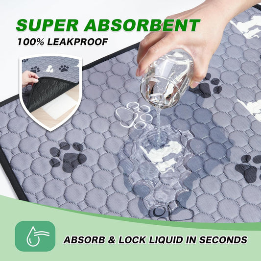 Washable Pee Pads, Puppy Pee Pad for Dogs, 2 Pack Absorbent Reusable Training Dog Pads Pet Puppy Pads, Non-Slip Potty Pads for Whelping, Playpen, Crate, Bed, Grey 18"x24"