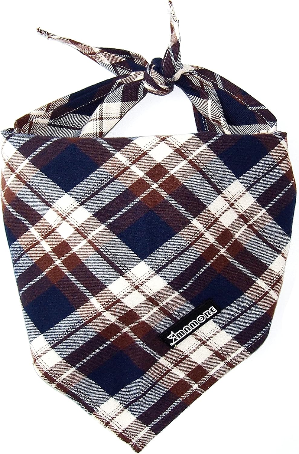 Adjustable Plaid Dog Bandanas,1PC Soft Washable Cotton Triangle Bib Kerchief Scarfs for Small Medium Large Dogs and Cats (Brown&Blue, Large)