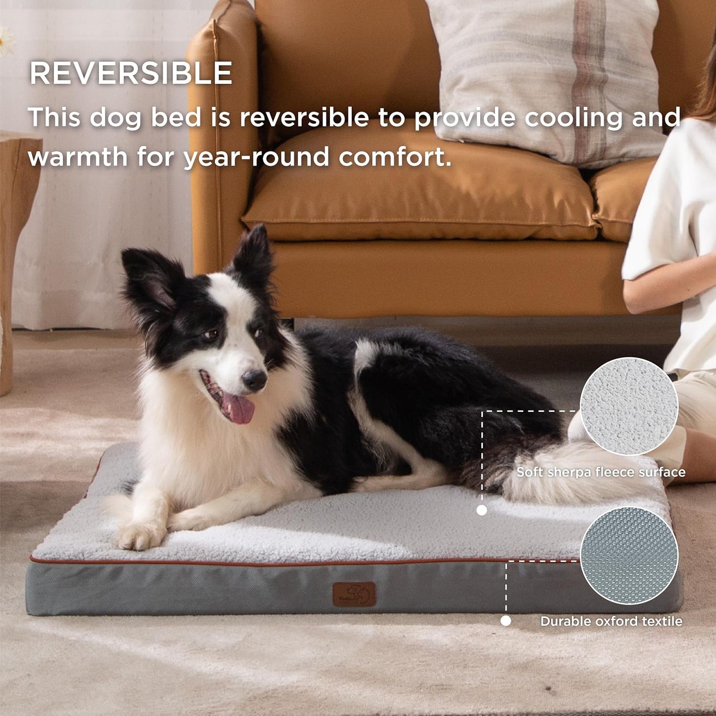 Bedsure XL Dog Beds Large Sized Dog -Orthopedic Flat Extra Large Pet Beds with Removable Washable Cover, Egg Crate Foam Mat, Suitable for Pet Up to 100 lbs