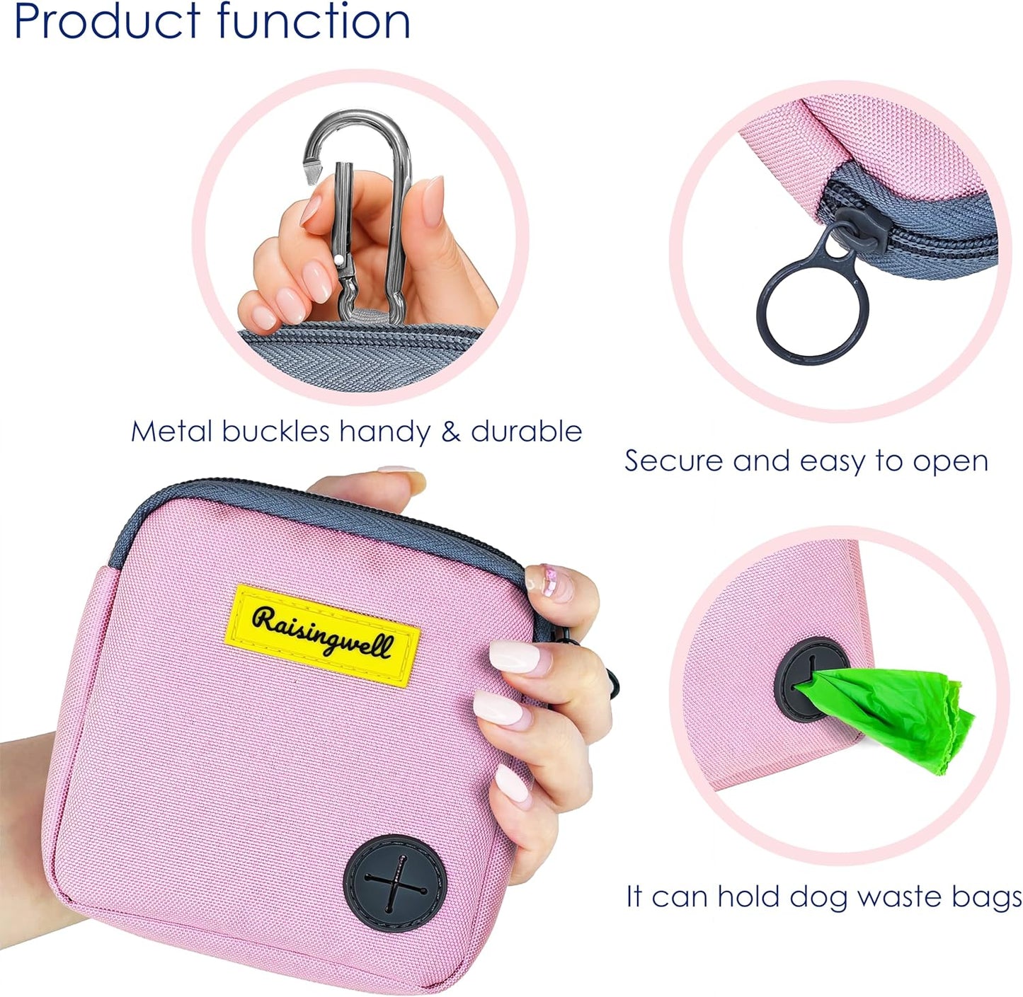 Dog Treat Pouch for Pet Walking and Training with Clicker Poop Bags Small Fanny Zipper Pack Holder for Puppy Snack Dispenser Kit for Leash and Outdoor Use (Pink)