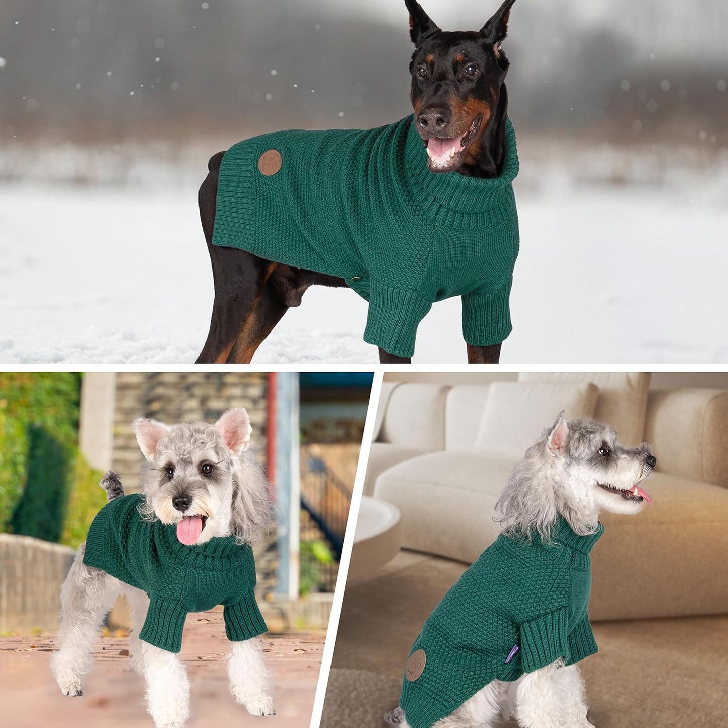 cyeollo Dog Sweater Pullover Turtleneck for Dogs, Classic Knitwear Fall Winter Cold Weather Dog Clothes Warm Pet Apparel Small Medium Large Dog Sweaters, Green XL