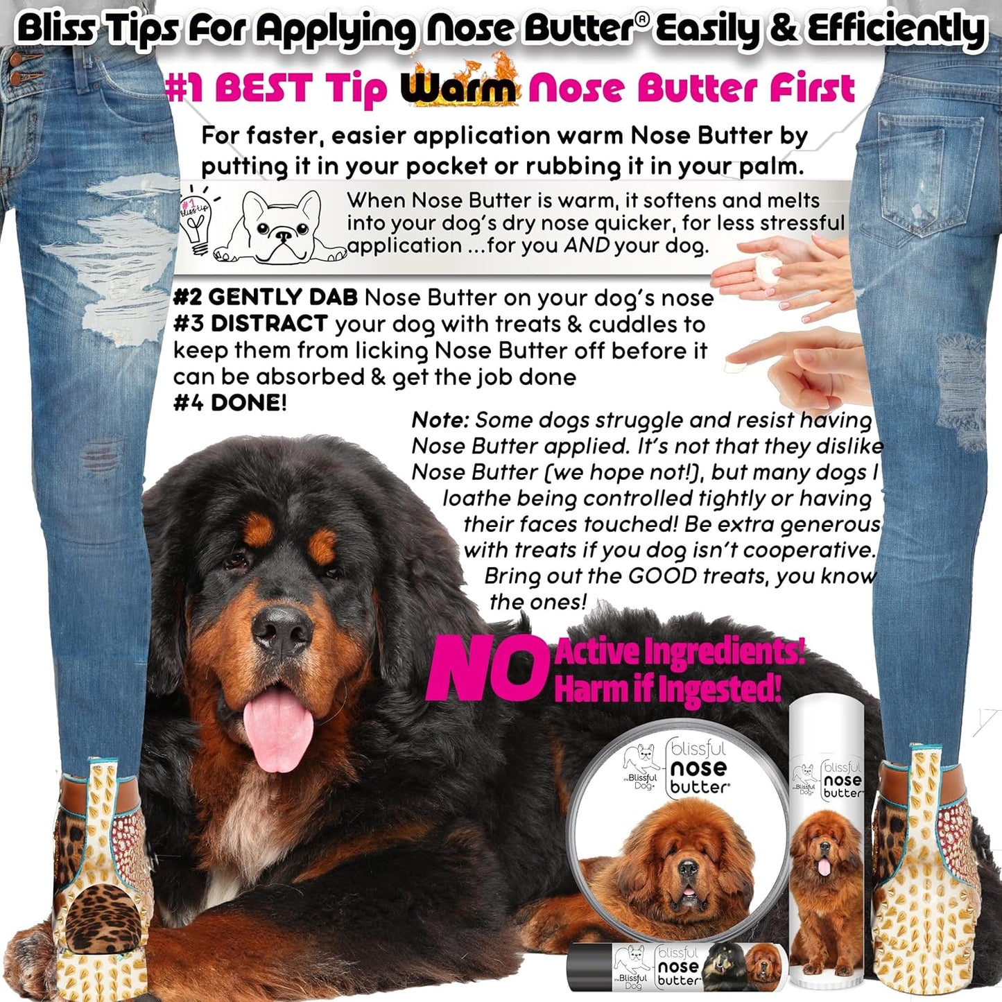 The Blissful Dog Tibetan Mastiff Nose Butter for Dry, Cracked Skin, Lick-Safe Dog Nose Balm with Moisturizing Shea Butter, Almond, Olive, and Essential Oils, Pet Supplies, Uncented, 0.50 oz.